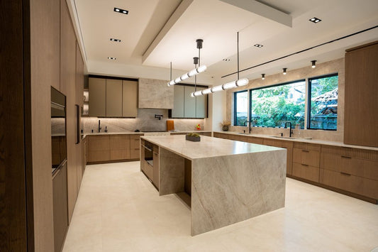 Chic Blend: Tinted Oak and Frosted Glass in a Transitional Kitchen